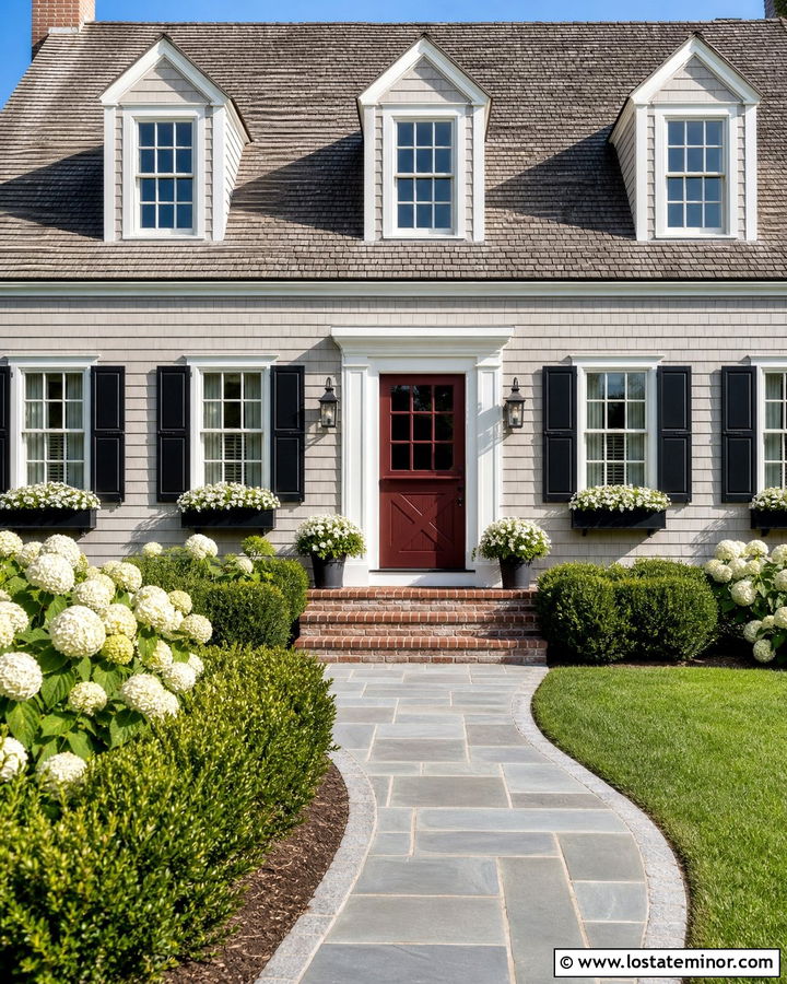 Greige Cape Cod With Red Dutch Door - 30 Greige House Design With Dutch Door Ideas