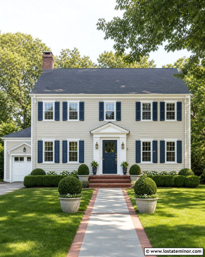 Greige Colonial With Navy Dutch Door - 30 Greige House Design With Dutch Door Ideas