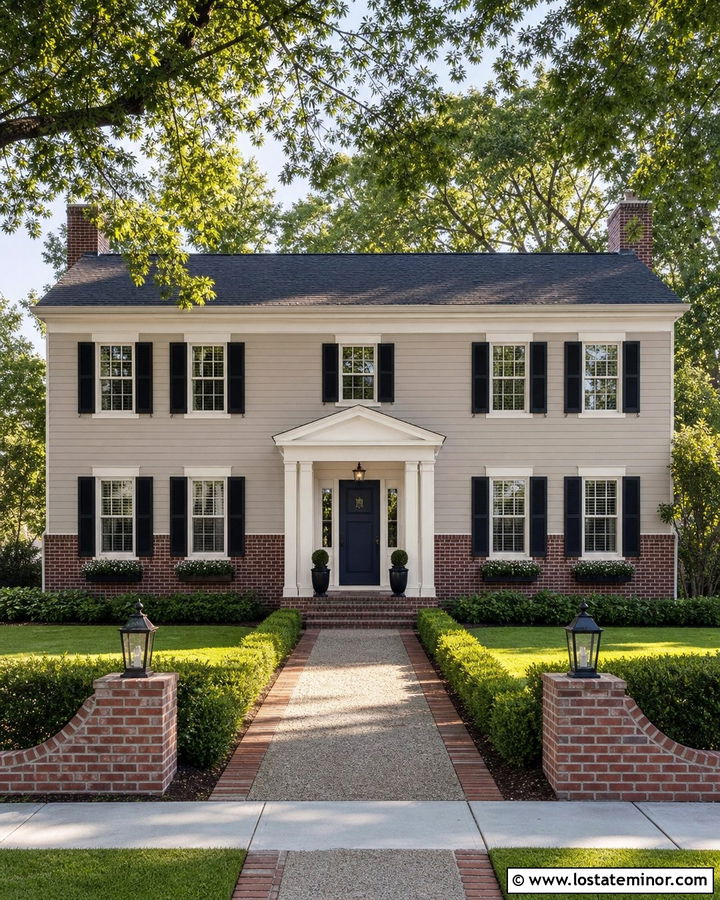 Greige Colonial With Red Brick Wainscoting - 30 Greige House Design With Wainscoting Ideas