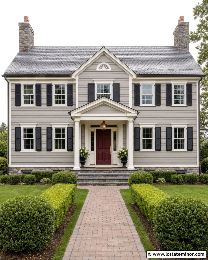 Greige Colonial With Slate Gray Shingles - 30 Greige House Design With Shingles Ideas