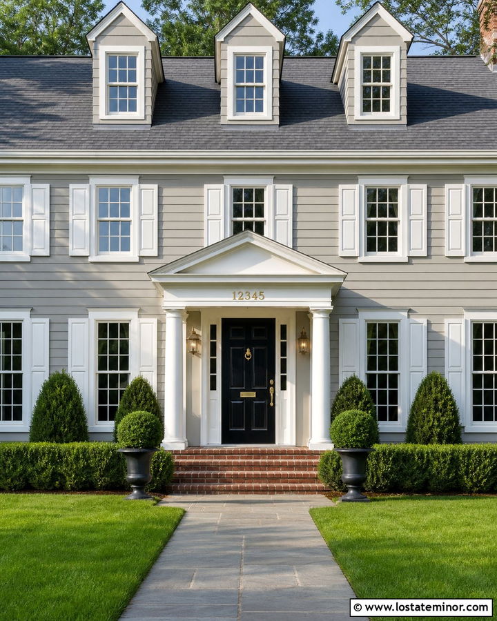 Greige Colonial With Traditional Brass Numbers - 30 Greige House Design With House Numbers Ideas
