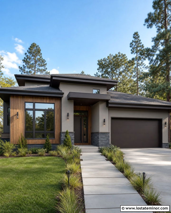 Greige Contemporary House With Bronze Window Frames - 30 Greige House Design With Window Frames Ideas