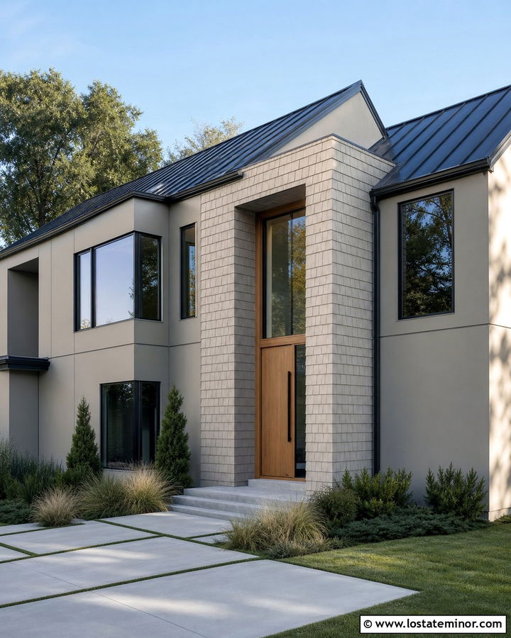 Greige Contemporary House With Cedar Shake Panels - 30 Greige House Design With Cedar Shake Ideas