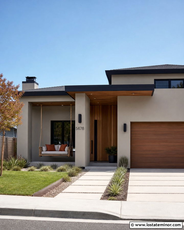 Greige Contemporary House With Rope Swing - 30 Greige House Design With Swing Ideas
