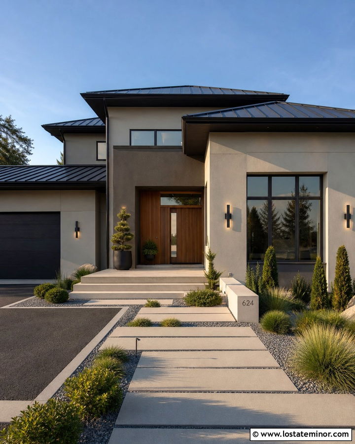 Greige Contemporary House With Up And Down Lighting - 30 Greige House Design With Lighting Ideas