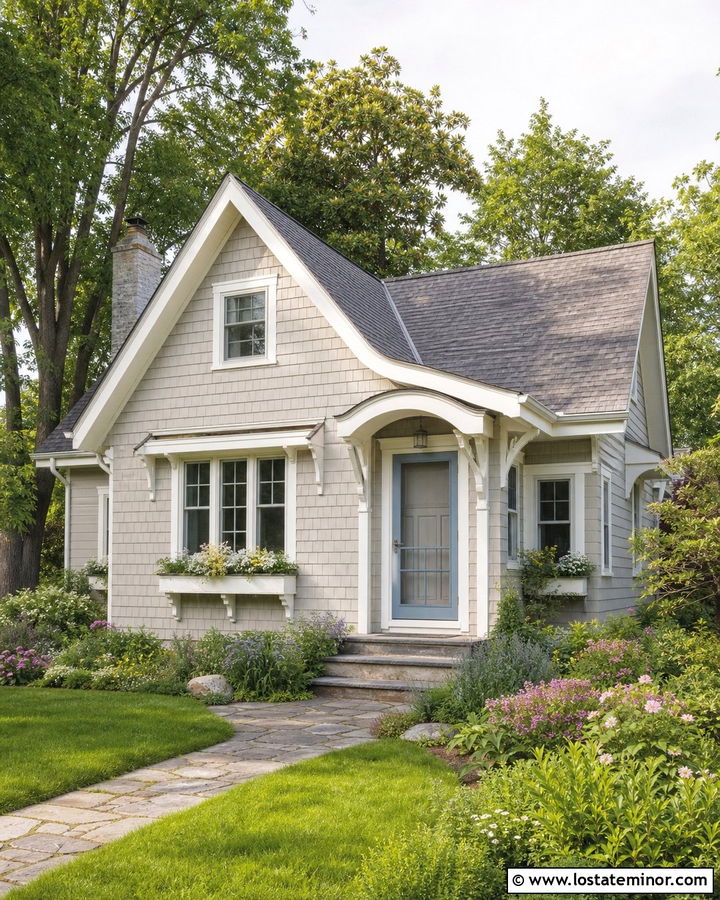 Greige Cottage With Dusty Blue Screen Door - 30 Greige House Design With Screen Door Ideas