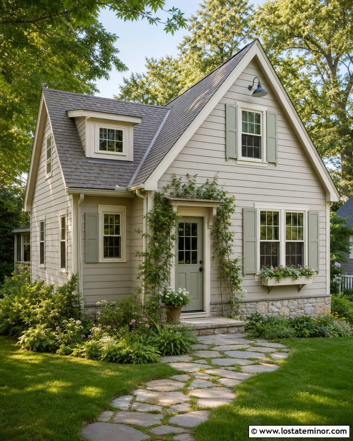 Greige Cottage With Gooseneck Lighting - 30 Greige House Design With Lighting Ideas