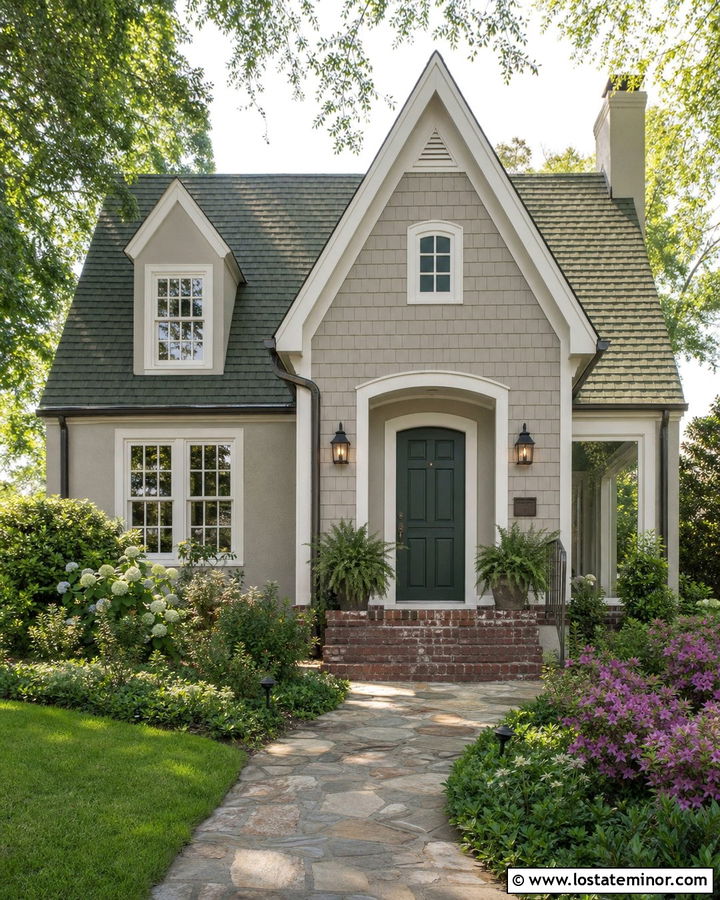 Greige Cottage With Moss Green Shingles - 30 Greige House Design With Shingles Ideas