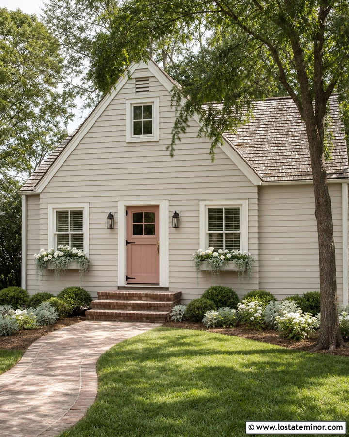 Greige Cottage With Pink Dutch Door - 30 Greige House Design With Dutch Door Ideas