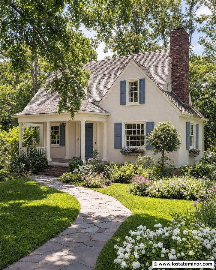 Greige Cottage With Soft White Window Frames - 30 Greige House Design With Window Frames Ideas