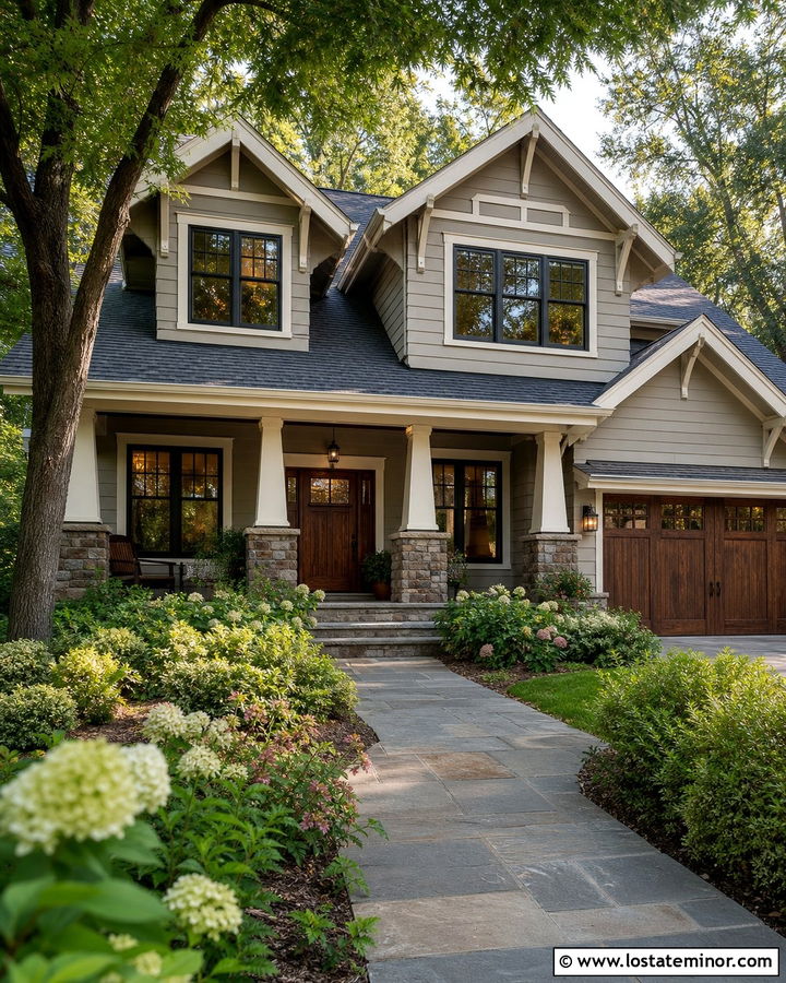 Greige Craftsman House With Gable Dormers - 30 Greige House Design With Dormers Ideas