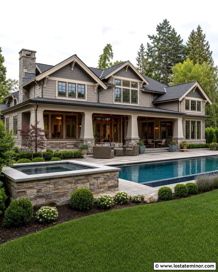 Greige Craftsman House With Pool - 30 Greige House Design With Swimming Pool Ideas