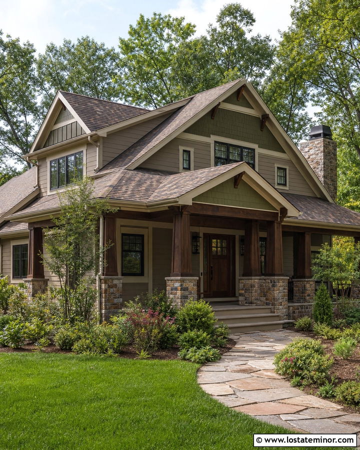 Greige Craftsman With Brown Roof - 30 Greige House Design With Roof Ideas