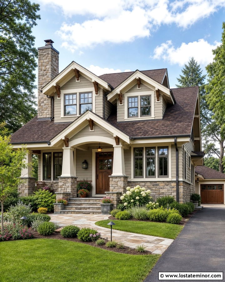 Greige Craftsman With Brown Shingles - 30 Greige House Design With Shingles Ideas