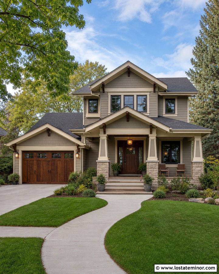 Greige Craftsman With Carriage Garage Door - 30 Greige House Design With Garage Door Ideas