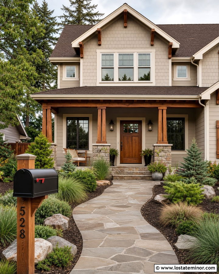Greige Craftsman With Cedar Mailbox - 30 Greige House Design With Mailbox Ideas
