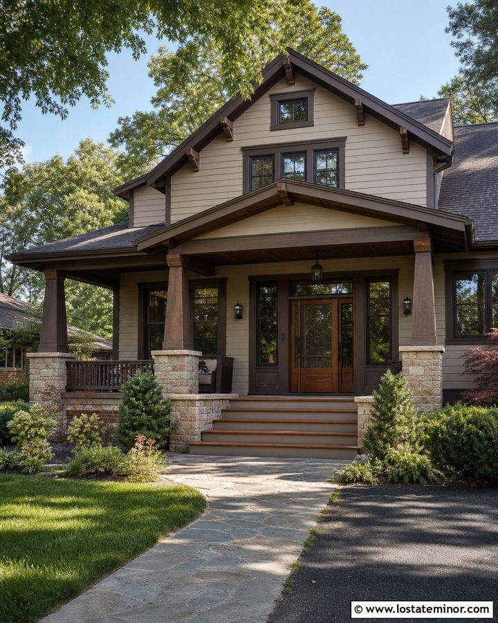 Greige Craftsman With Walnut Screen Door - 30 Greige House Design With Screen Door Ideas
