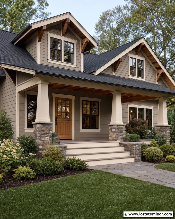Greige Craftsman With Wood Dutch Door - 30 Greige House Design With Dutch Door Ideas