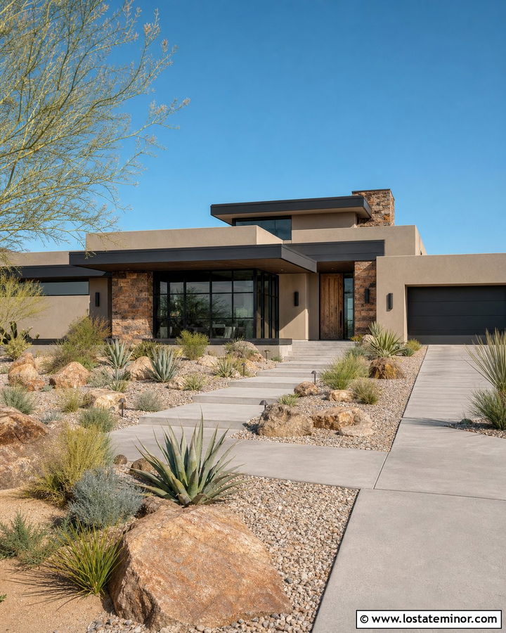 Greige Desert House With Shaded Sunroom - 30 Greige House Design With Sunroom Ideas