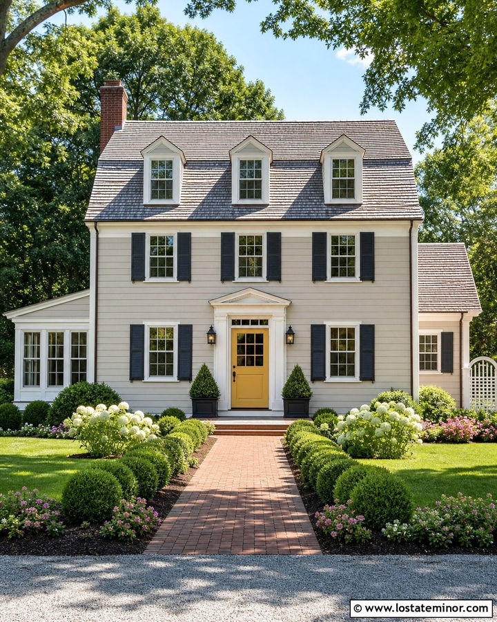 Greige Dutch Colonial With Yellow Dutch Door - 30 Greige House Design With Dutch Door Ideas