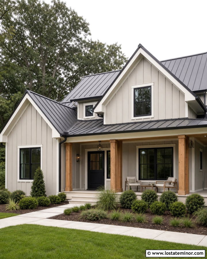 Greige Farmhouse With Black Dutch Door - 30 Greige House Design With Dutch Door Ideas