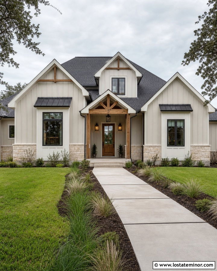 Greige Farmhouse With Limestone Wainscoting - 30 Greige House Design With Wainscoting Ideas