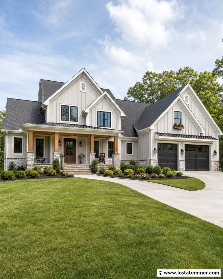 Greige Farmhouse With Pewter Gray Shingles - 30 Greige House Design With Shingles Ideas
