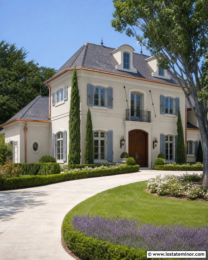 Greige French Country House With Hipped Dormers - 30 Greige House Design With Dormers Ideas