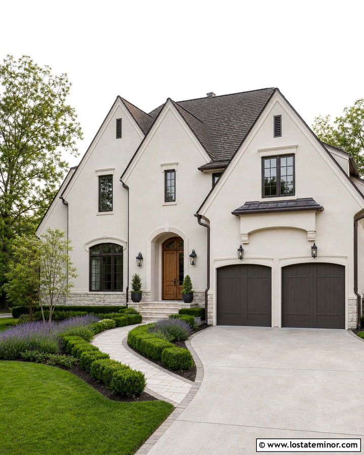 Greige Gable House With Bronze Windows - 30 Greige House Design With Gables Ideas
