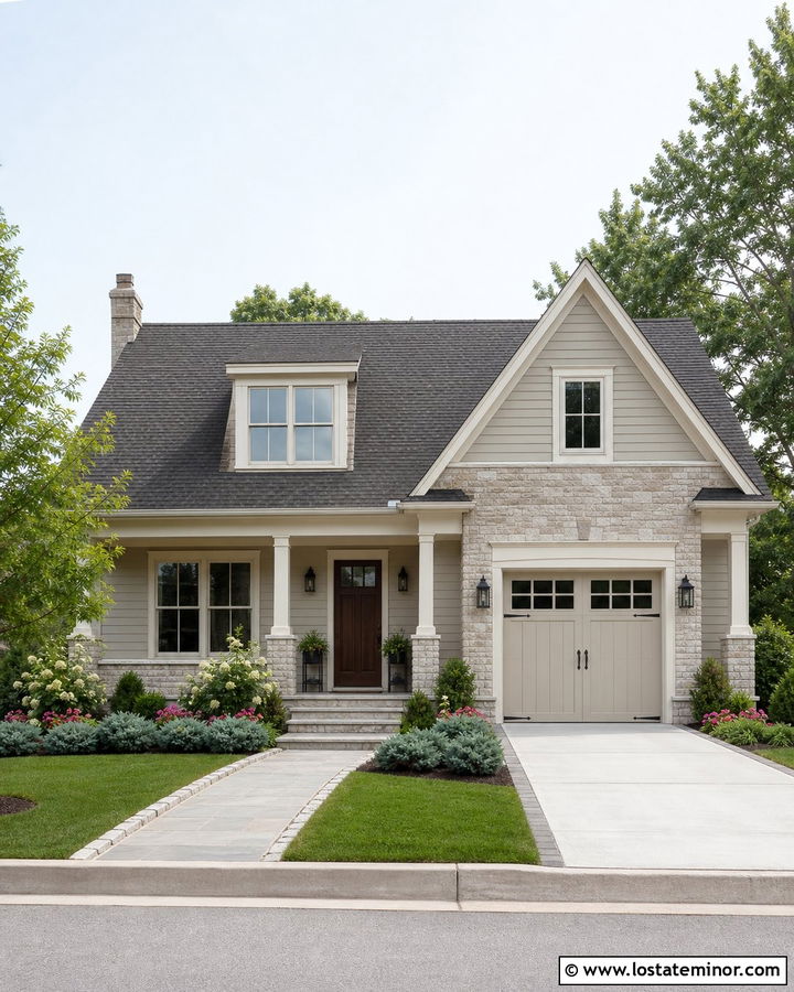 Greige Gable House With Stone Accents - 30 Greige House Design With Gables Ideas