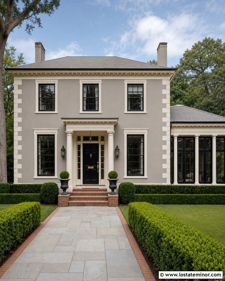 Greige Georgian House With Formal Sunroom - 30 Greige House Design With Sunroom Ideas