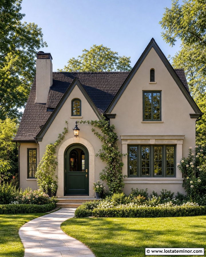 Greige House With Arched Dutch Door - 30 Greige House Design With Dutch Door Ideas
