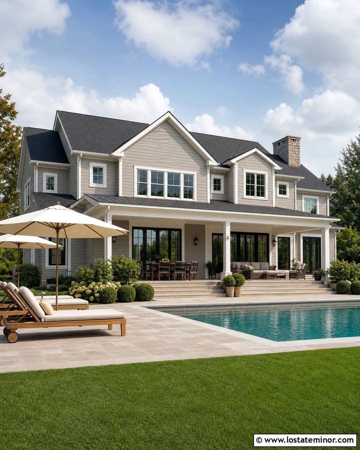 Greige House With Backyard Pool - 30 Greige House Design With Backyard Ideas