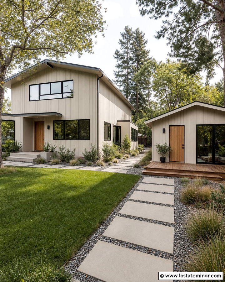 Greige House With Backyard Studio - 30 Greige House Design With Backyard Ideas