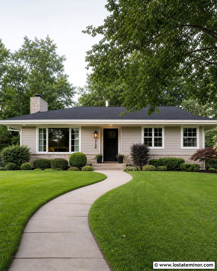 Greige House With Black Floating Numbers - 30 Greige House Design With House Numbers Ideas