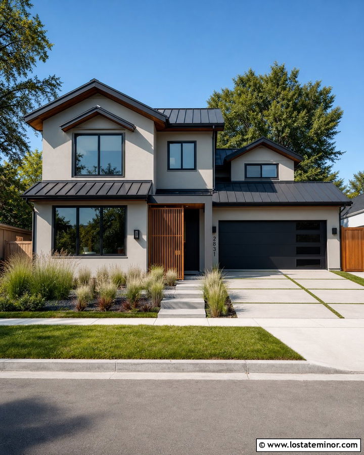 Greige House With Black Framed Gables - 30 Greige House Design With Gables Ideas