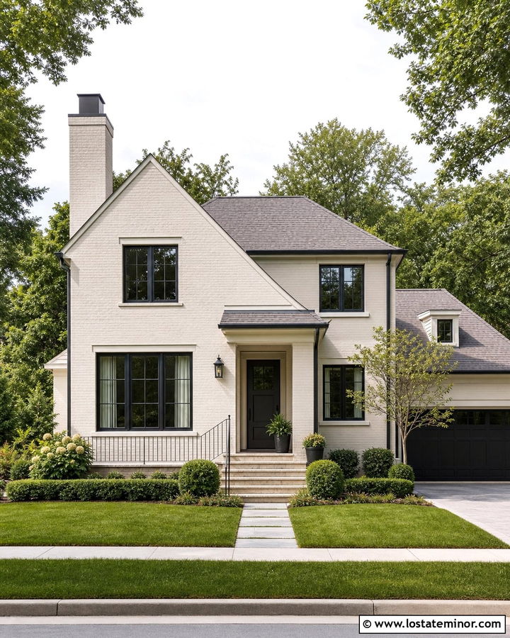 Greige House With Black Metal Chimney Cap - 30 Greige House Design With Chimney Ideas