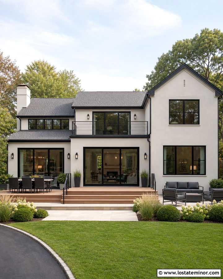 Greige House With Black Windows - 30 Greige House Design With Backyard Ideas