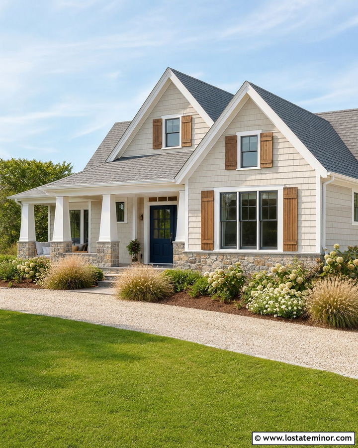 Greige House With Blue Gray Roof - 30 Greige House Design With Roof Ideas