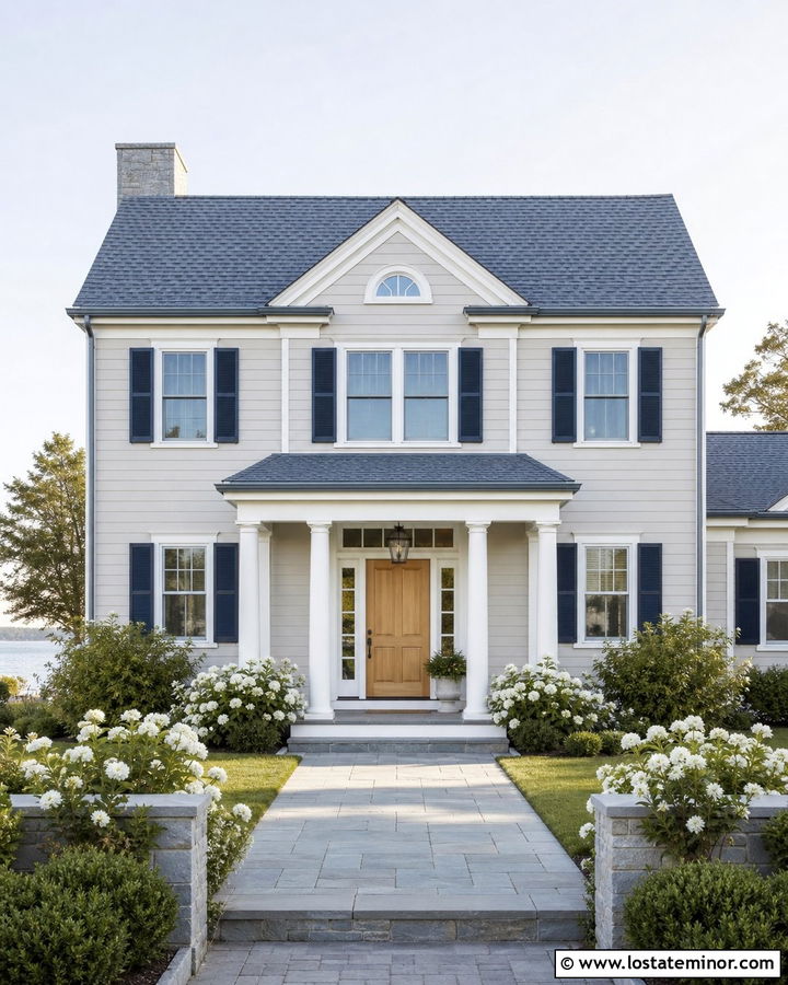 Greige House With Blue Gray Shingles - 30 Greige House Design With Shingles Ideas
