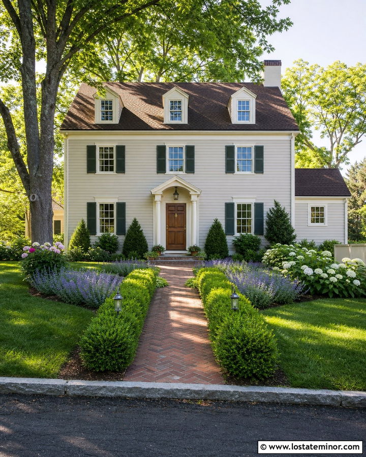 Greige House With Brick Walkway Landscaping - 30 Greige House Design With Landscaping Ideas