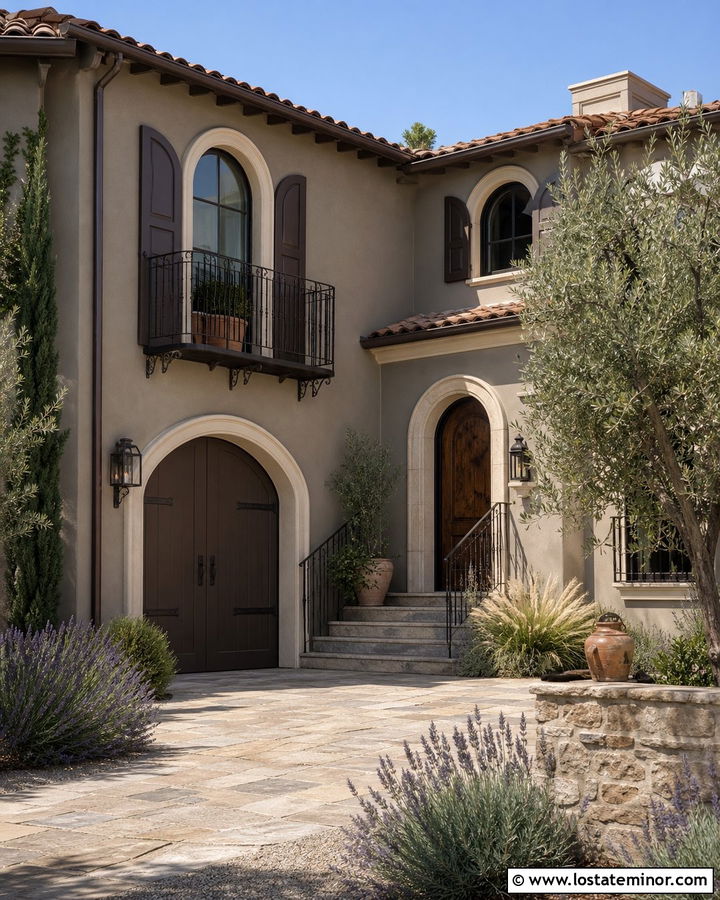 Greige House With Bronze Shutters - 30 Greige House Design With Shutters Ideas