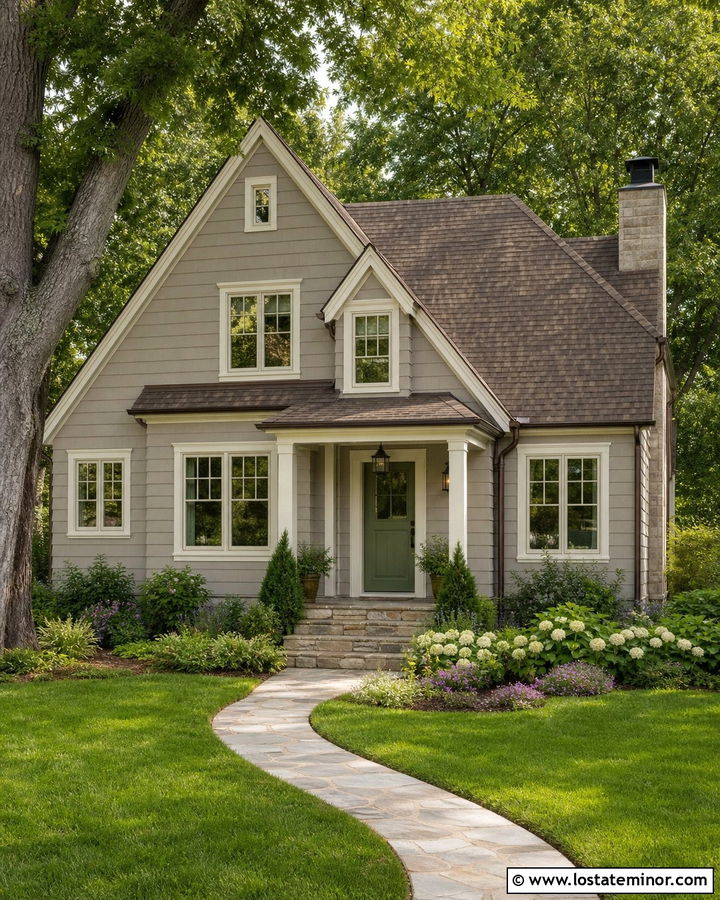 Greige House With Brown Roof And Cream Trim - 30 Greige House Design With Roof Ideas