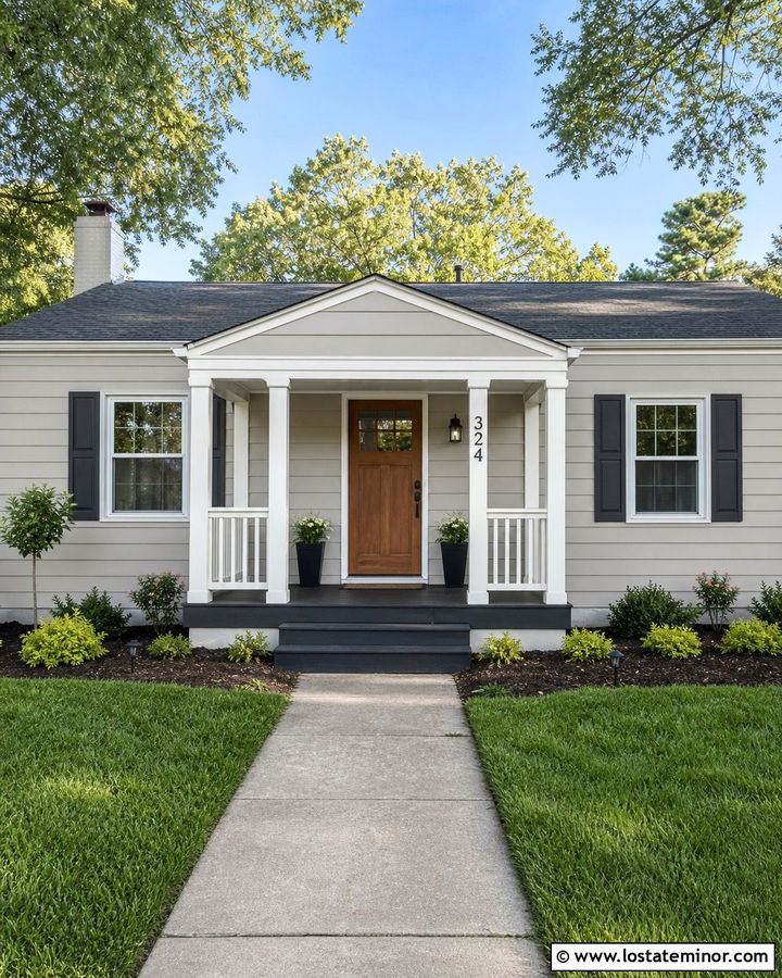 Greige House With Budget Front Porch Update - 30 Greige House Design With Front Porch Ideas
