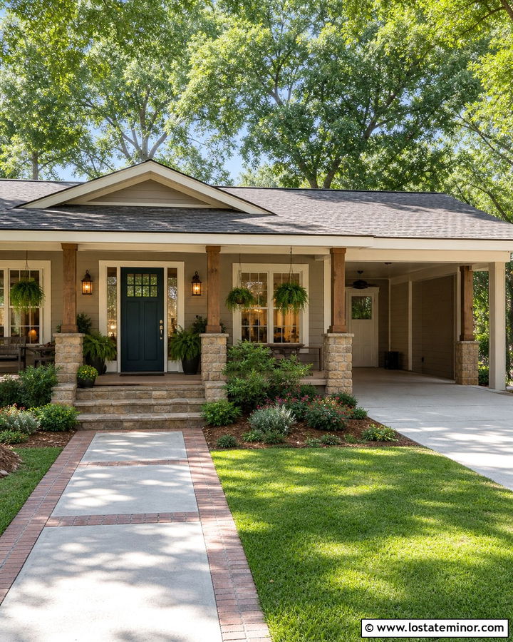 Greige House With Carport And Front Porch - 30 Greige House Design With Carport Ideas