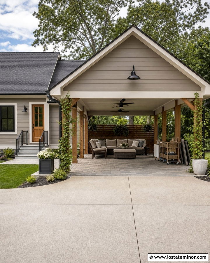 Greige House With Carport Patio Conversion - 30 Greige House Design With Carport Ideas