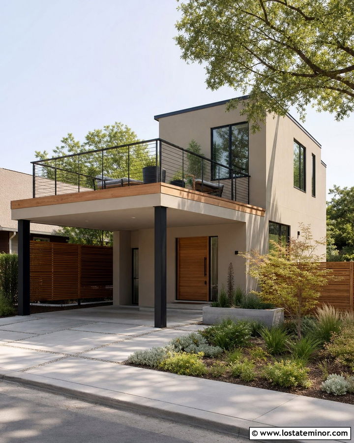 Greige House With Carport Rooftop Deck - 30 Greige House Design With Carport Ideas