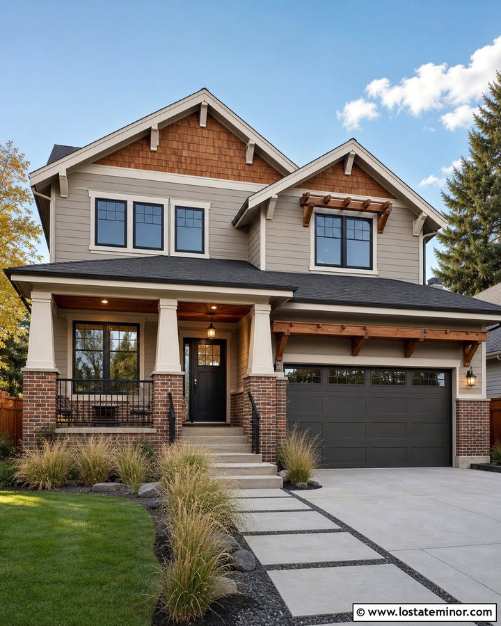 Greige House With Cedar And Brick Accents - 30 Greige House Design With Brick Accents Ideas