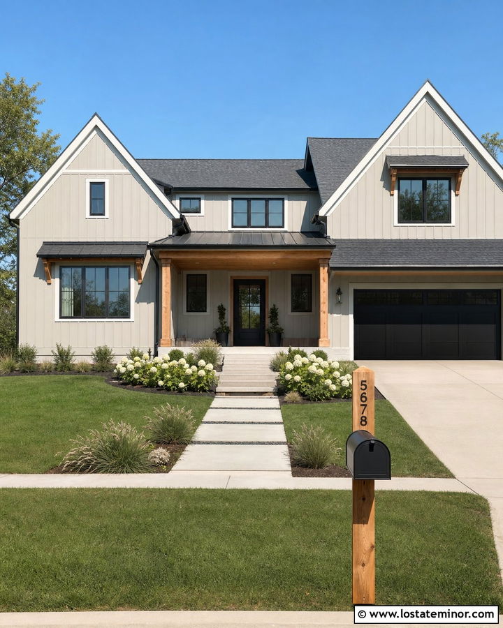Greige House With Cedar Post Mailbox - 30 Greige House Design With Mailbox Ideas