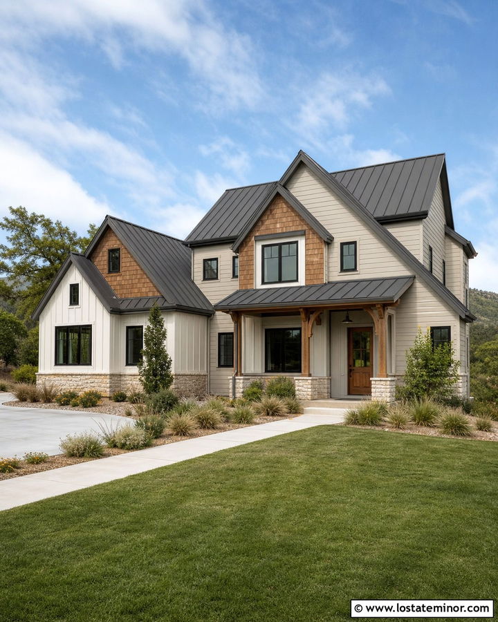 Greige House With Cedar Shake And Metal Roof - 30 Greige House Design With Cedar Shake Ideas